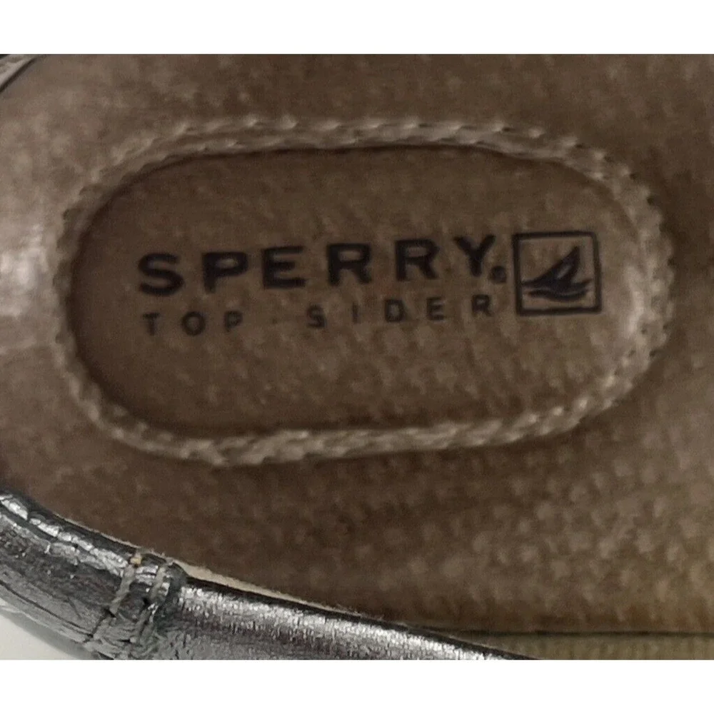 Sperry Angelfish Top-Sider Women 9 Silver Leather Shimmer Boat Shoe Preppy Deck‎